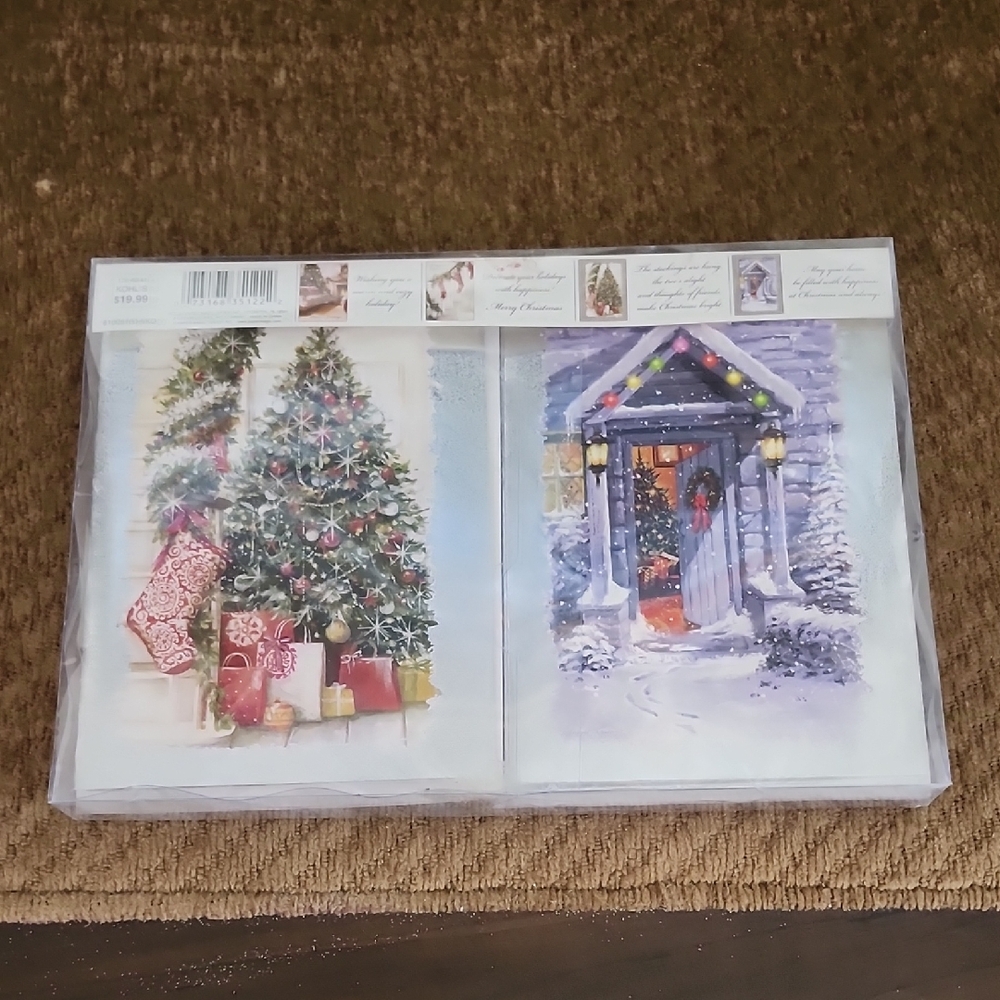 17 Christmas Holiday Greeting Card & envelopes set, fireplace, stockings, wreath